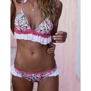 Kitess Swimsuit Top‎ + Bikini Bottom, Size Small~ Pink Floral